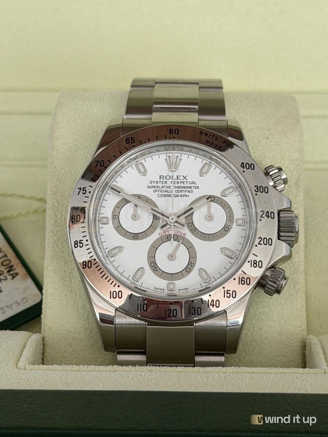 Rolex Daytona 116520 white dial from our stock, a modern descendant of the 6239