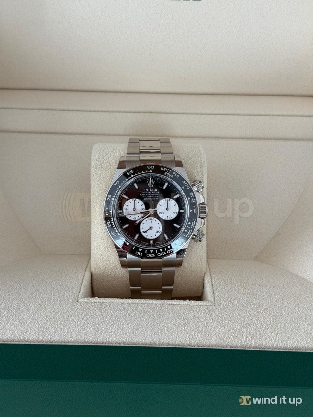 Rolex Cosmograph Daytona — Le Mans 126529LN — black sunray with white snailed sub-dials (reverse panda) dial, 18k white gold, 2025
